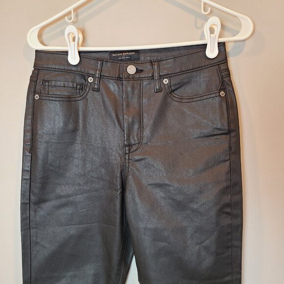 Banana Republic Jeans High Rise Skinny Womens 27 Coated Shiny Black - Picture 2 of 10